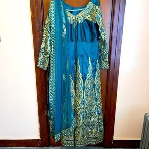 Teal with golds embroidered Indian/Pakistani style dress